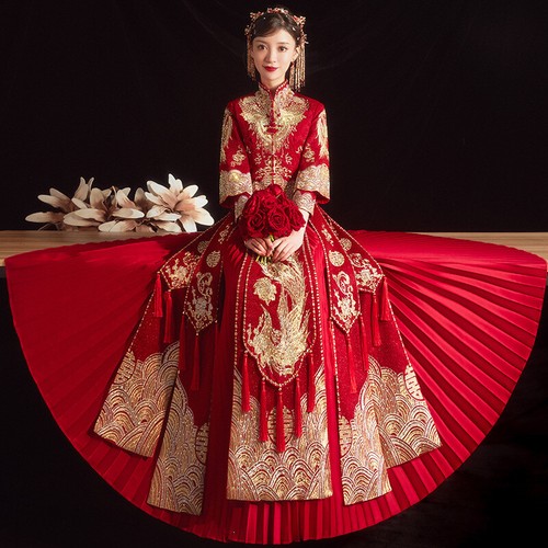 Xiuhe Kleid Braut Hochzeitskleid Damen Chinesisches Hochzeitskleid Toastkleid Show Set - Bild 6 von 23