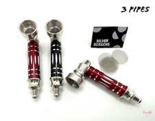 3X Metal Smoking Pipes , Black And Red + Tobacco Screens For Bowl SAME DAY SHIP