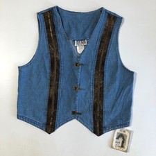 Nancy Bolen City Girl Embellished Jeansanimal Print Decorative Buttons Vest Xl