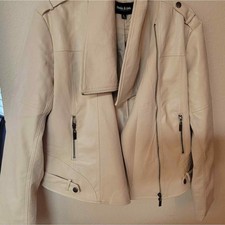 Nwt Ookie & Lola Xl Cream/white Vegan Leather & Cotton Drape Front Moto