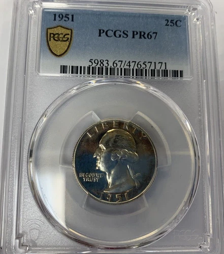 1951 Washington Quarter ~ PCGS PR67 ~ Gold Shield Label