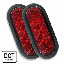 2 Red 6 Oval Trailer Lights 10 Led Stop Turn Tail Truck Sealed W Grommet Plug
