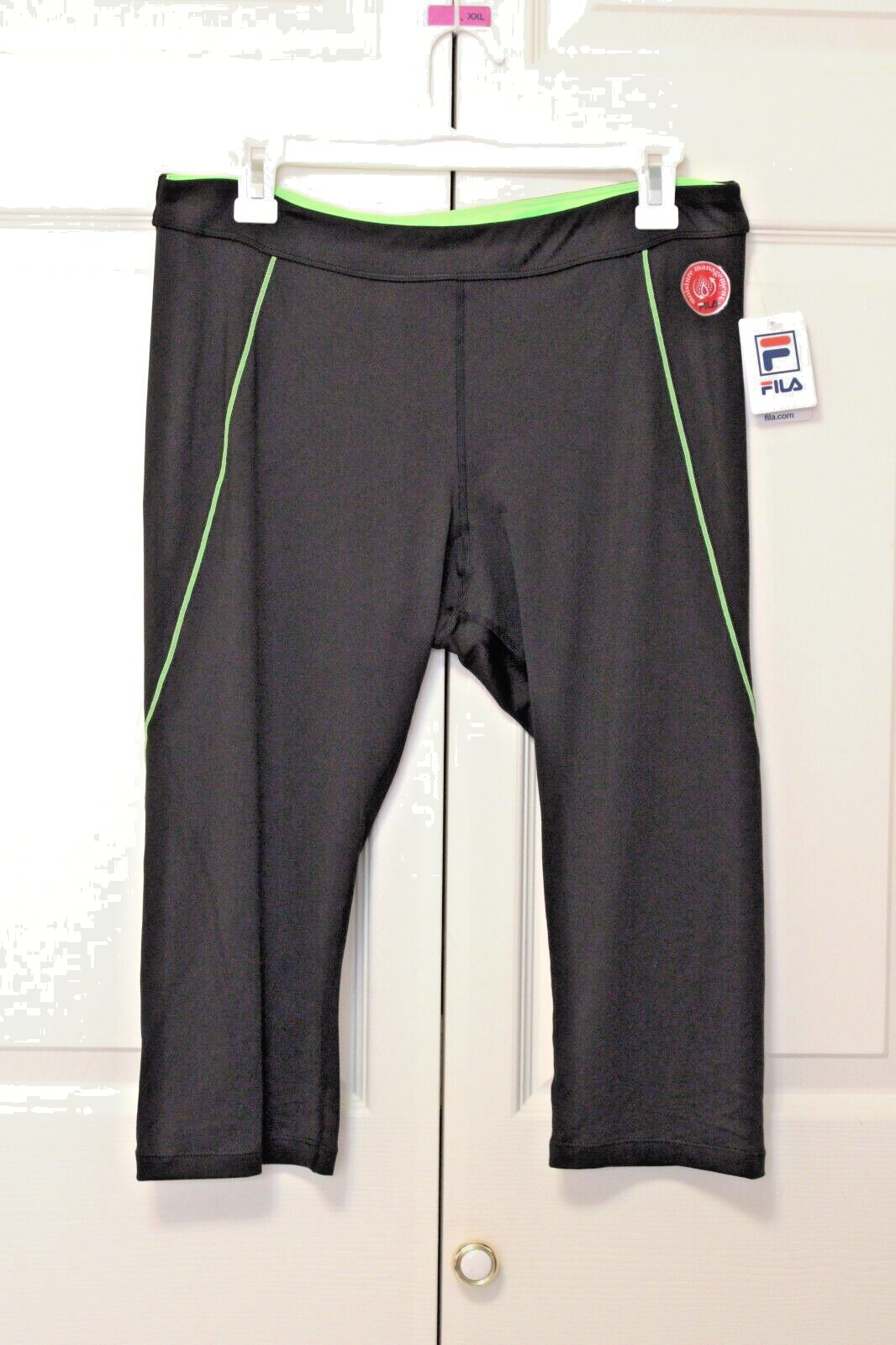 FILA Capri Womens Leggings Size L Color Black with Green Accents New with Tags