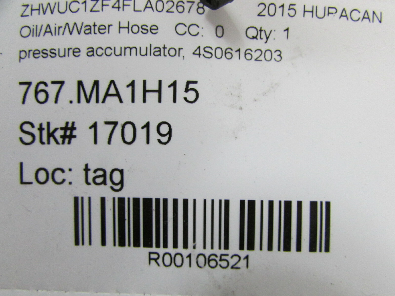 Lamborghini Huracan, Pressure Accumulator, Used, P/N 4S0616203