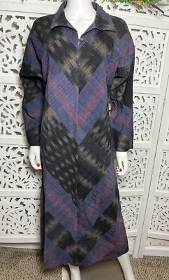 Vintage Womens Art Deco Boho Chevron Cotton Caftan Lounging Midi Dress 60s  | eBay