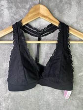 Victorias Secret Pink Bra Womens Medium Bralette Black Lace Halter Intimates