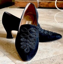 Vintage EVAN-PICONE Embroidered Black Suede Louis Heels Shoes Sz 6-EXCELLENT