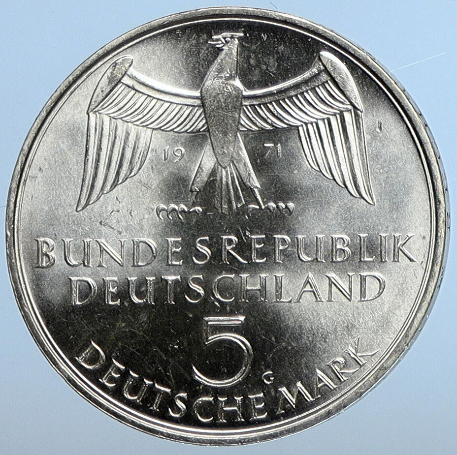 1971 G GERMANY 1871 Reichstag Building Berlin OLD Silver 5 Mark Coin i111276 - Image 2 of 3