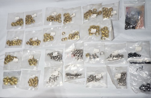 Mix lot 27 pack LEATHER GROMMETS & similar stuff etc BRASS/NICKEL