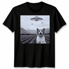 Cat Selfie Alien UFO Graphic Shirt Mens Womens Kids Feline Science Fiction