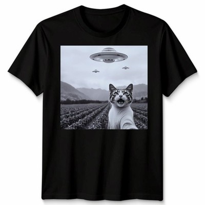 Katze Selfie Alien UFO Grafik Shirt Herren Damen Kinder Katze Science Fiction