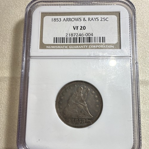 1853 Seated Liberty Silver Quarter 25C Arrows & Rays Business Strike P