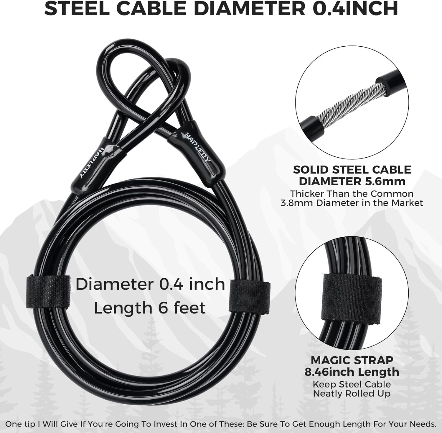 Hapleby Bike U-Lock Set with 2 Keys & 6ft Steel Cable Heavy Duty Anti-Theft