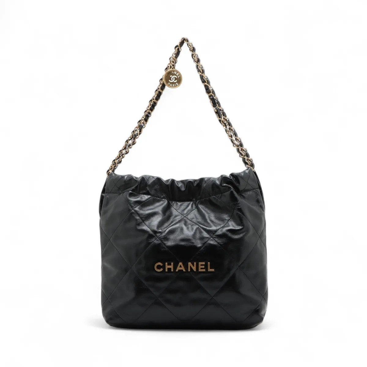 Chanel Chanel 22 Small shiny calfskin Chain Shoulder Bag Black Gold Metal Fittin