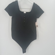 SO Short Sleeve Bodysuit Womens L Black Ribbed Casual Basic Aesthetic