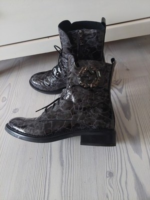 Contes Lack Stiefeletten Gr.39 Schwarz/Grau Top Zustand  !!!