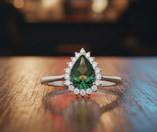 Sterling Silver Emerald Pear Cluster Ring 925 Hallmark Engagement Size K - S