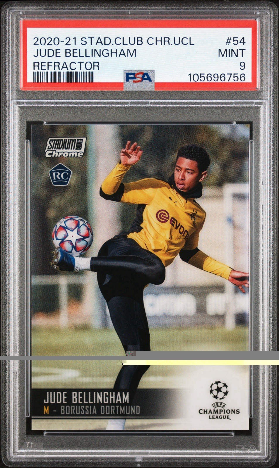 2020 Topps Stadium Club UCL Jude Bellingham Rookie Refractor #54 PSA 9