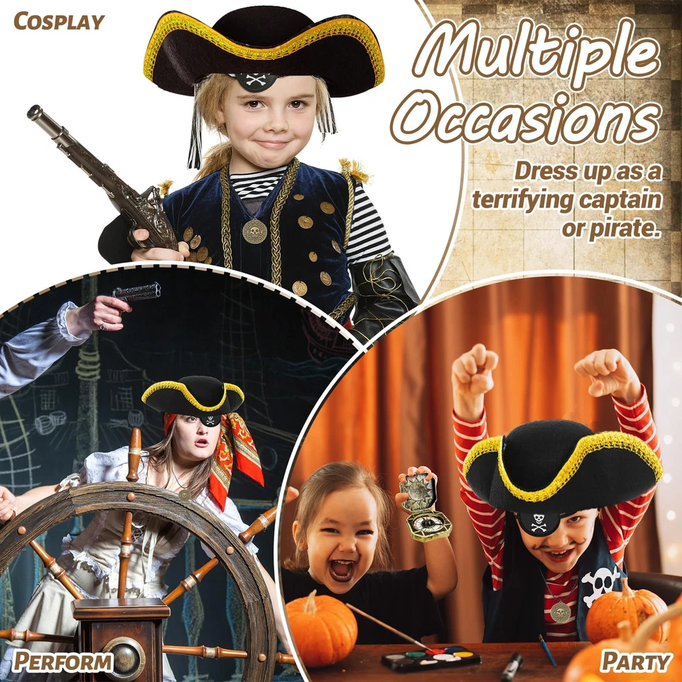 Sombrero pirata, sombrero tricornio pirata renacentista con parche en el ojo - Image 4 of 4