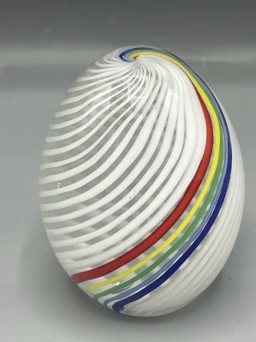 Ferro Lazzarini Murano Italy Glass Rainbow Egg Paperweight Fabulous