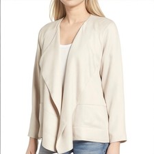 ASTR The Label Drape Front Blazer Jacket Women Small Soft Taupe Old Money Office