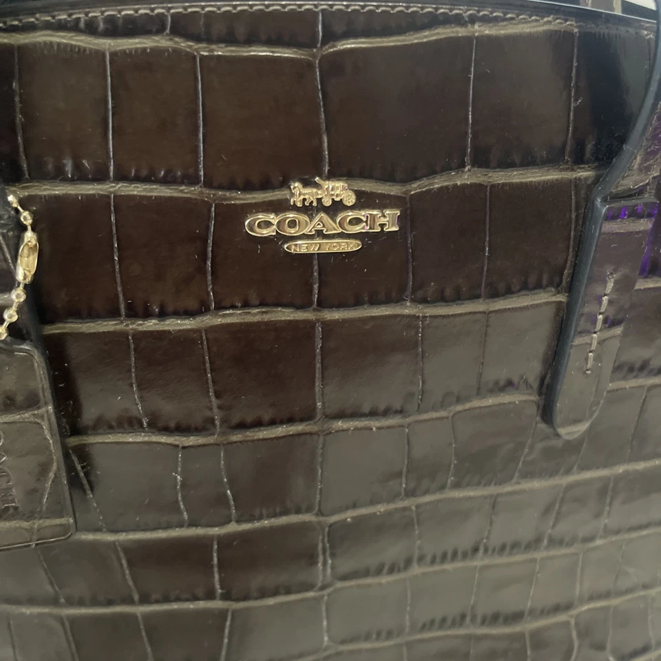 Brown COACH NINA CARRYALL LEATHER Crocodile Embossed LARGE TOTE Purse - Image 3 of 4