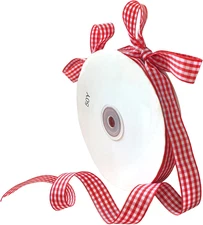 Red Gingham Ribbon 5/8in ×50 Yards, Red and White Checkered Buffalo Plaid Ribbon