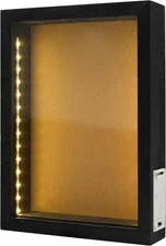 8"X11" Rustic Black Wood Shadow Box with Lights,Led-Lit Display Case for Wine Co