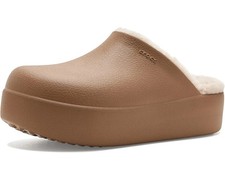 Authentic Crocs Dylan Platform Lined Clogs Fuzzy Slippers Women's Sepia/Sandston