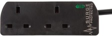 PRO ELEC PELB1952 2 Gang Extension Lead Surge Protected Black, 2m