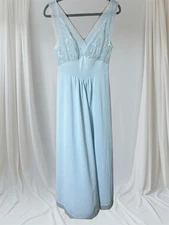 VTG 1960s Vanity Fair Blue Embroidered Peignoir Dress Full Length Vanity Fair 34