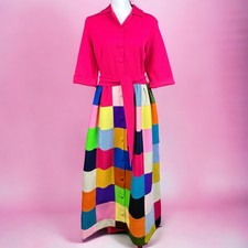 1970s Vintage Dopamine Patchwork Dress Maximalist Color Block Pink Multi M/L