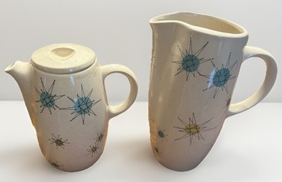 Franciscan Atomic Starburst Vnt MCM Coffee Pot w Lid and Water Pitcher 10  Lot 2