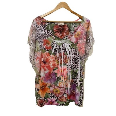 Lavish Plus Womans Top Size 2X Y2K Animal Print Beachy Hawaiian Travel Office