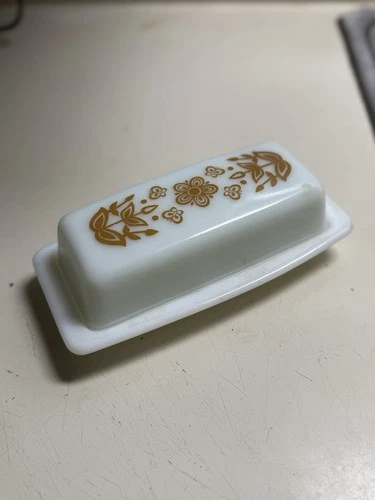 Vintage Pyrex Butterfly Gold Butter Dish Milk Glass