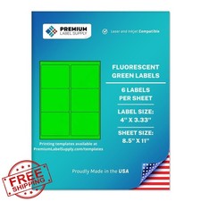 Premium Label Supply Neon Green Stickers 4" x 3.33" Fluorescent 150 Labels 