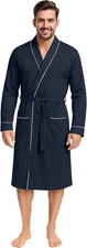 NY Threads Men's Robe Cotton Blend Knit Bathrobe Large (Pack of 1), Navy 