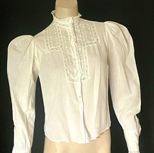 Charming Embroidered Edwardian Bodice Blouse, Leg O Mutton Sleeves, Lace, Small 