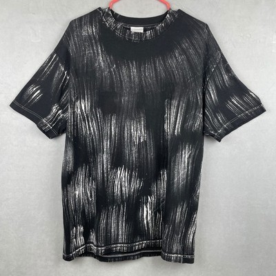 EPTM Mens Black White Abstract Brushstroke Garment Dyed Cotton T-Shirt Skater M