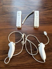 Lot of 2 - Nintendo Wii Remotes w/ 2 Nunchucks- Tested - RVL-003
