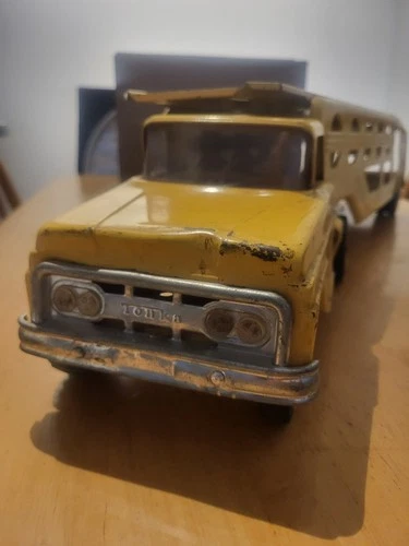 vintage tonka car carrier yellow Pressed Steel