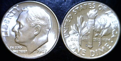 1947d BU+ / CH BU Roosevelt SILVER Dime NICE FLASHY Coin #PQ2  NR