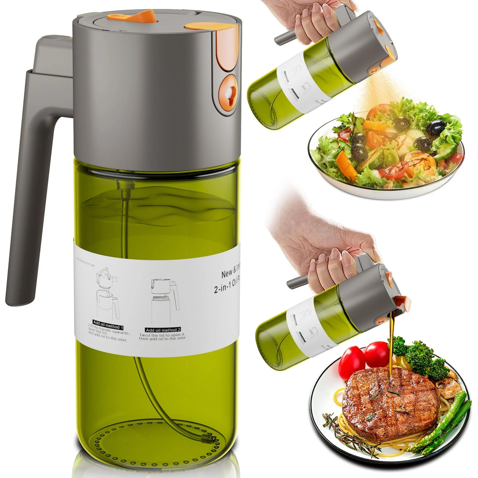 2026 Upgrade 2 in 1 Oil Sprayer for Cooking, 17oz 16.9 Ounces, GREEN GRAY
Opens in a new window or t