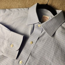 Brooks Brothers Dress Shirt Mens 16-33 Blue Madison Non-Iron Cotton Excellent