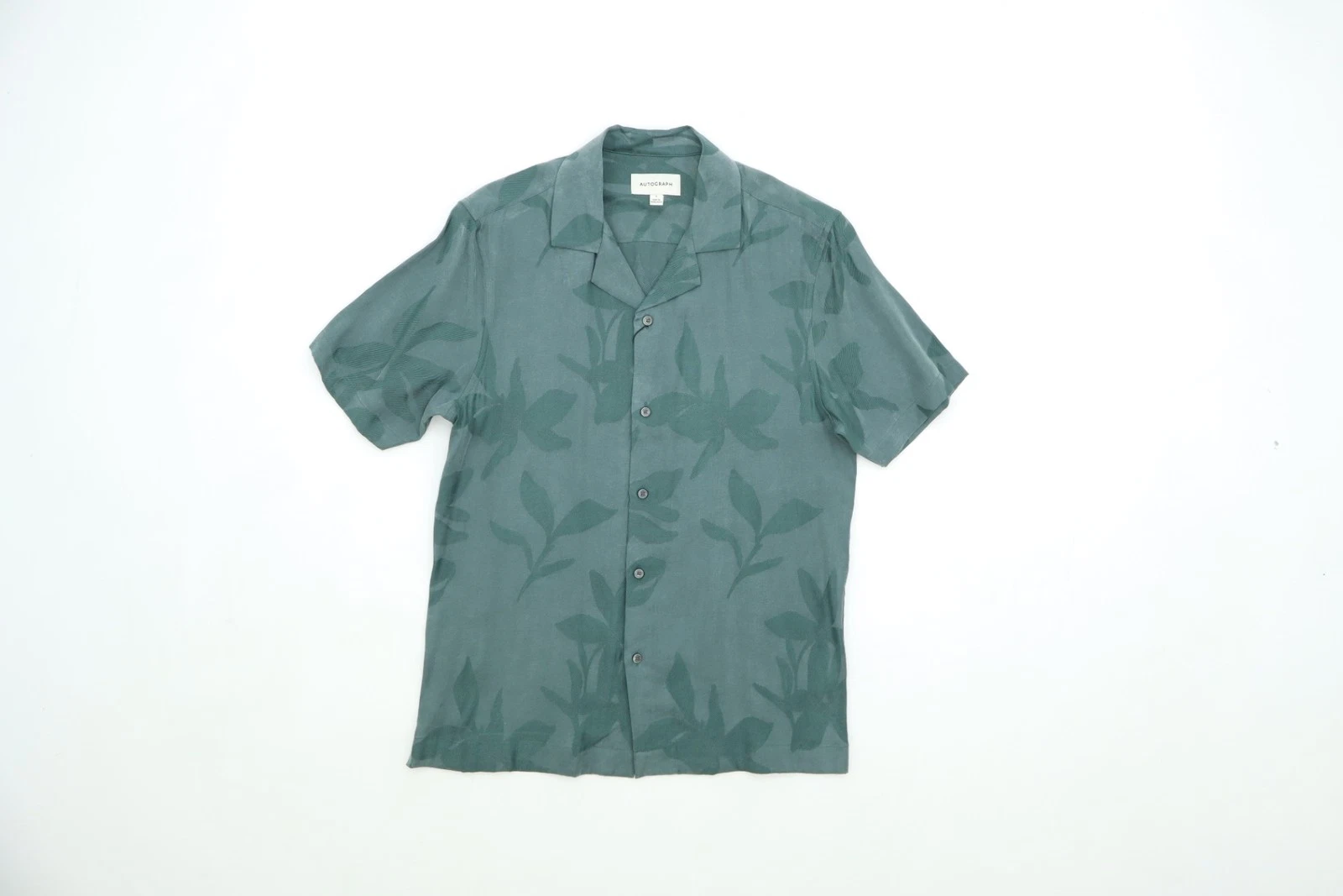 Autograph Men's Smokey Green Short Sleeve Collared Shirt Size S - 3XL Leaf