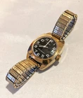 Vintage Timex Women's Watch Gold Tone Black Face Water Resistant Speidel Band