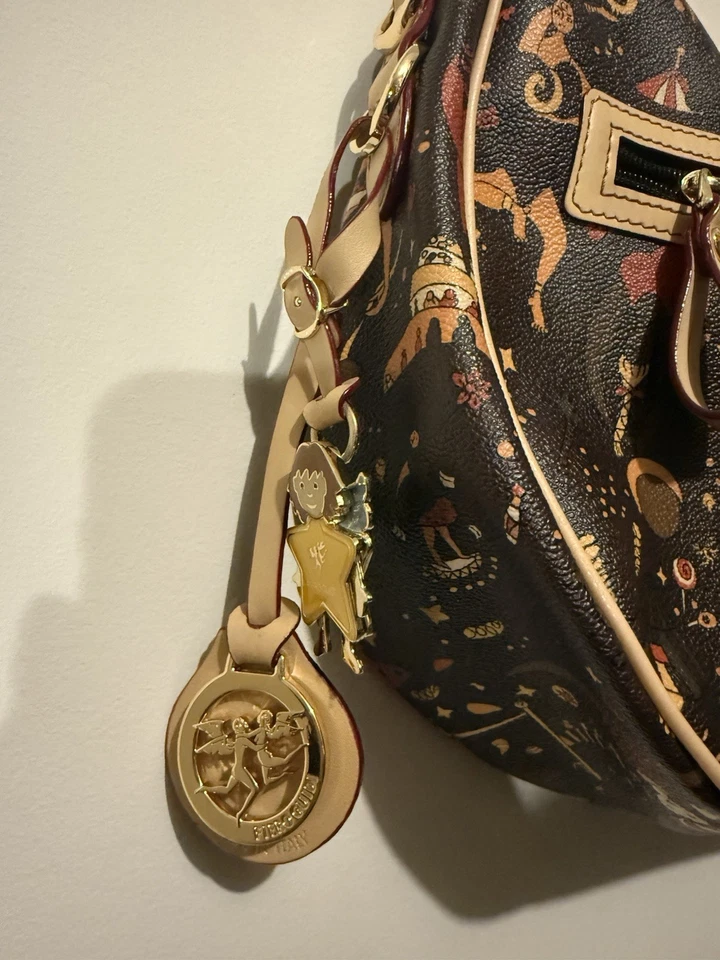 Lindo Bolso Bandolera de Hombro Piero Guidi Circo Mágico Cuero Marrón Lona Recubierta Foto 4 de 4