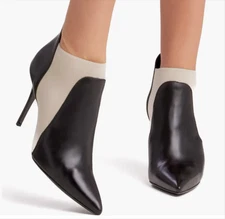 BEAUTIISOLES Abby Pointed Toe Bootie Black Cream Stiletto Heel Sz 10 NEW