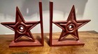 Cast Iron Rustic Red 5 Point Star Book Ends Heavy 8” Height Padded Bottom — photo 1