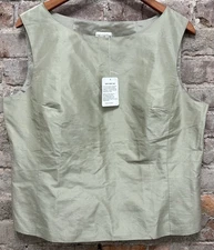 NWT Neiman Marcus  Sleeveless 100% Silk Beige Blouse w/ Zipper Women's Size 16